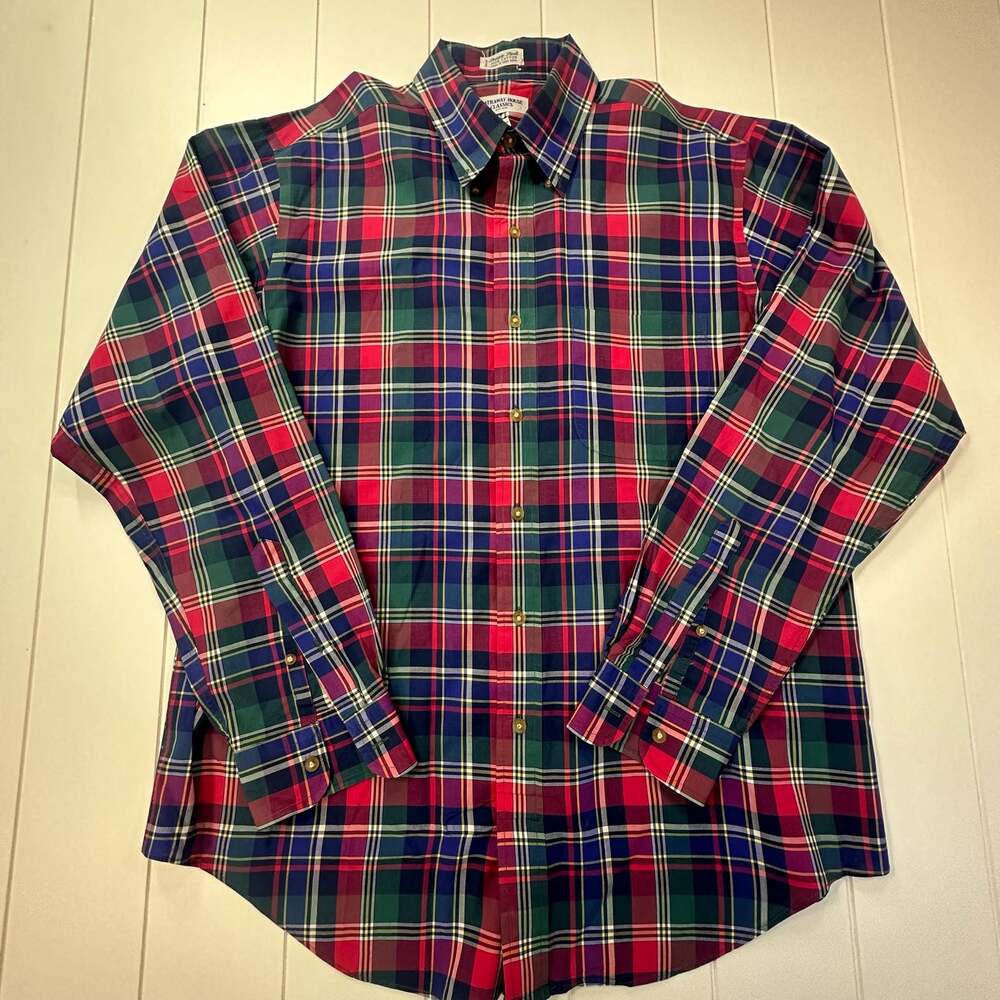 Hathaway House Classics Men’s Large Plaid Button Down Shirt Red Green